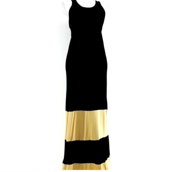 Mossimo Black & Tan Colorblock Maxi Dress Racer Back Size Small - Picture 1 of 8